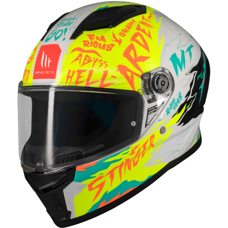Casque moto intégral MT Stinger 2 Ardent blanc-jaune