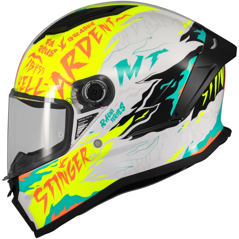 Casque moto intégral MT Stinger 2 Ardent blanc-jaune