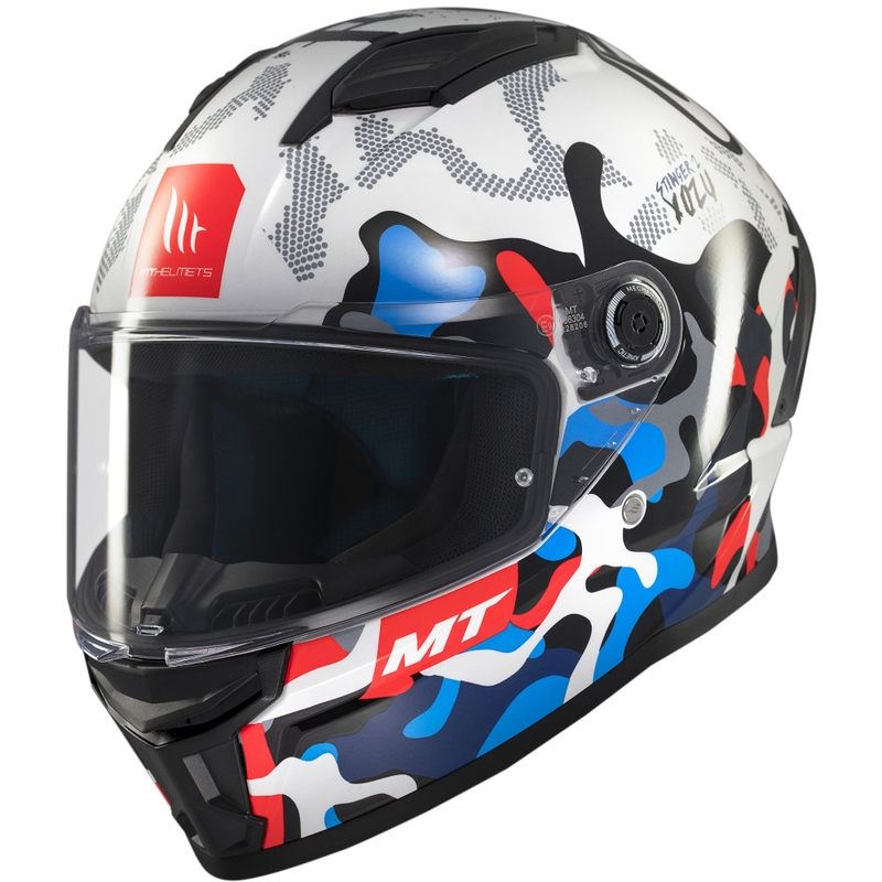 Casque moto intégral MT Stinger 2 Yozu blanc-bleu