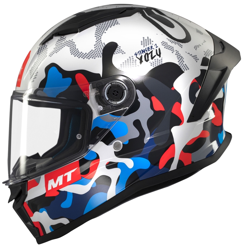 Casque moto intégral MT Stinger 2 Yozu blanc-bleu