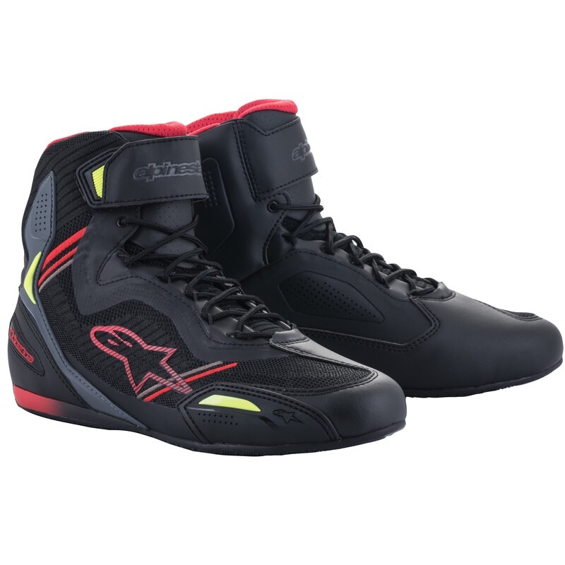 Bottes moto Alpinestars Faster-3 Rideknit noir-rouge-jaune fluo-gris