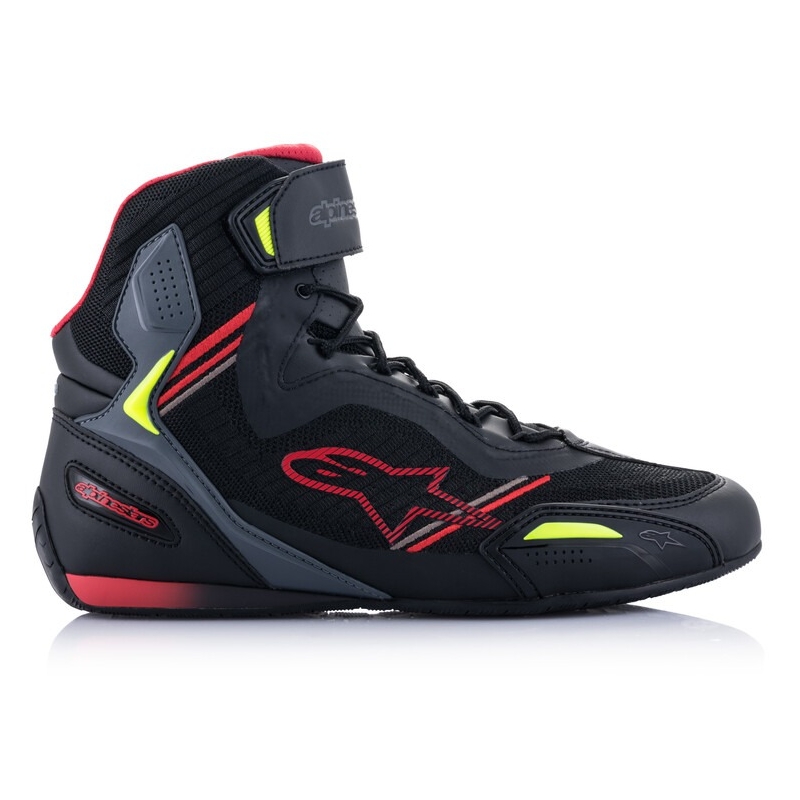 Bottes moto Alpinestars Faster-3 Rideknit noir-rouge-jaune fluo-gris