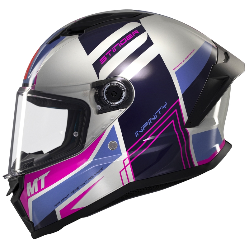Casque moto intégral MT Stinger 2 Tron gris-violet-rose