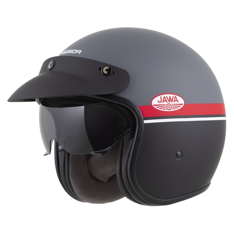 Casque moto jet Cassida Oxygen 2.0 Jawa OHC gris mat-rouge-noir-blanc