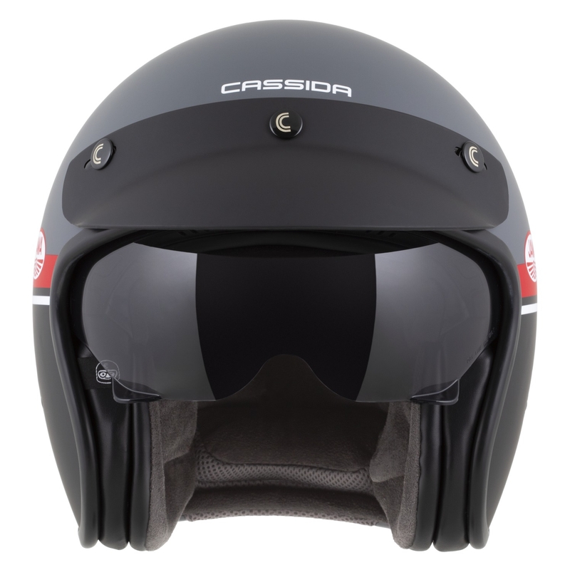 Casque moto jet Cassida Oxygen 2.0 Jawa OHC gris mat-rouge-noir-blanc