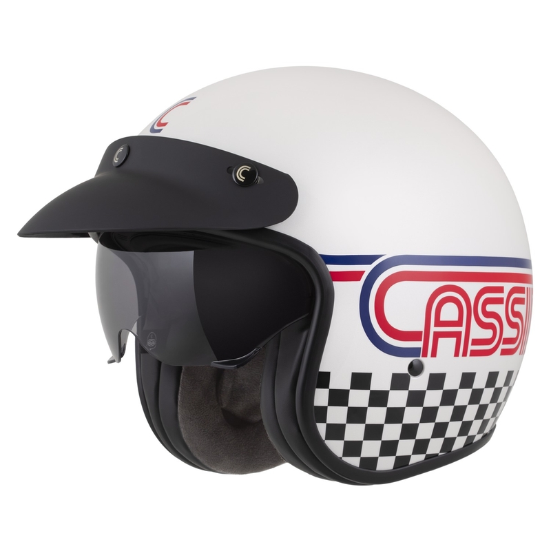 Casque moto jet Cassida Oxygen 2.0 Rondo, blanc perle, rouge, bleu et noir