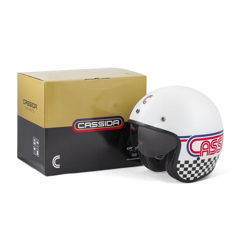 Casque moto jet Cassida Oxygen 2.0 Rondo, blanc perle, rouge, bleu et noir
