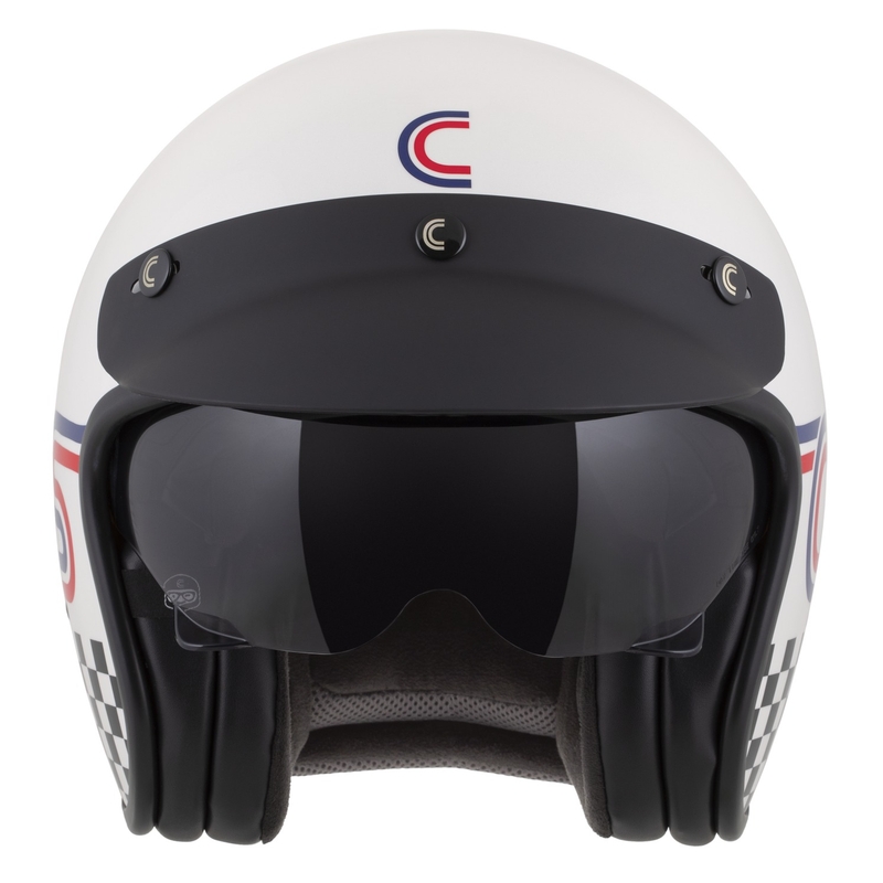 Casque moto jet Cassida Oxygen 2.0 Rondo, blanc perle, rouge, bleu et noir