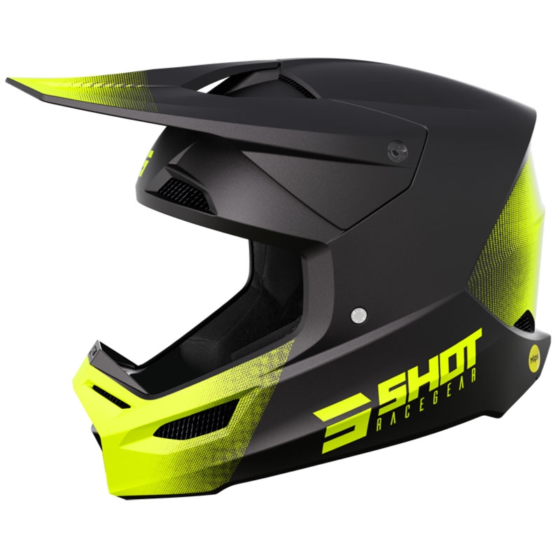 Casque de motocross Shot Race Raw noir-jaune fluo matt soldes