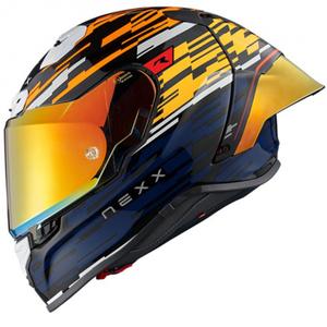 Casque moto intégral Nexx X.R3R Glitch Racer orange-bleu