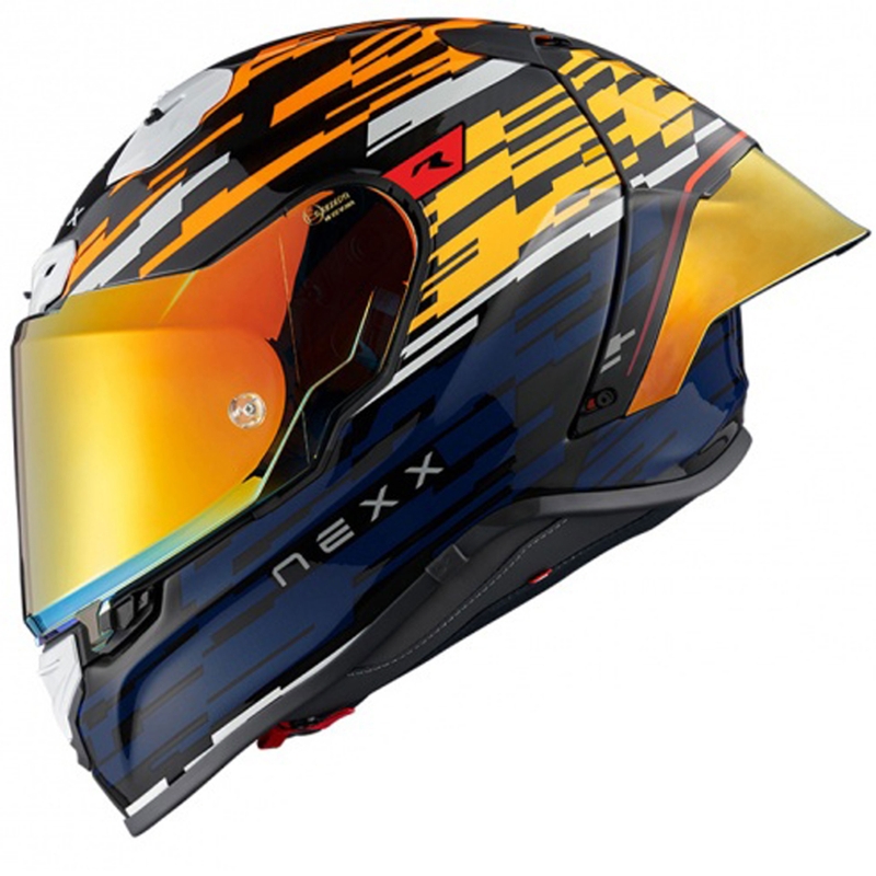 Casque moto intégral Nexx X.R3R Glitch Racer orange-bleu soldes