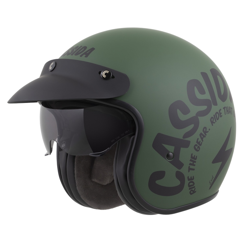 Casque moto ouvert Cassida Oxygen 2.0 Gear, vert mat et noir