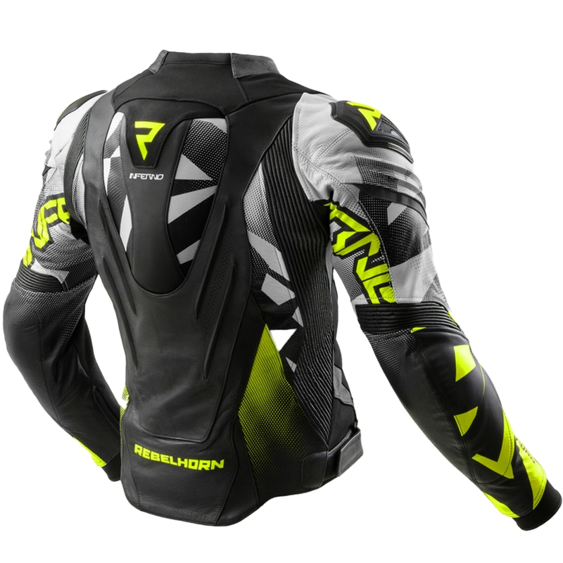 Blouson moto en cuir Rebelhorn Inferno noir-jaune fluo