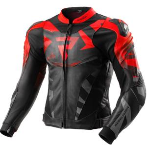 Blouson moto en cuir Rebelhorn Inferno noir-rouge fluo