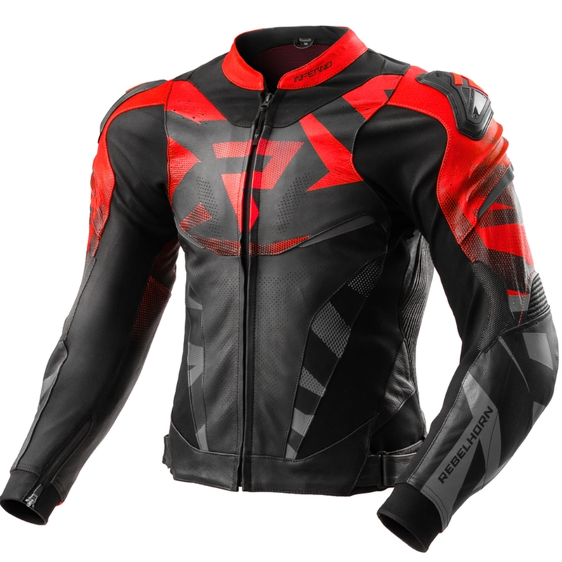 Blouson moto en cuir Rebelhorn Inferno noir-rouge fluo