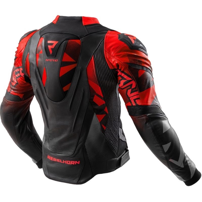 Blouson moto en cuir Rebelhorn Inferno noir-rouge fluo