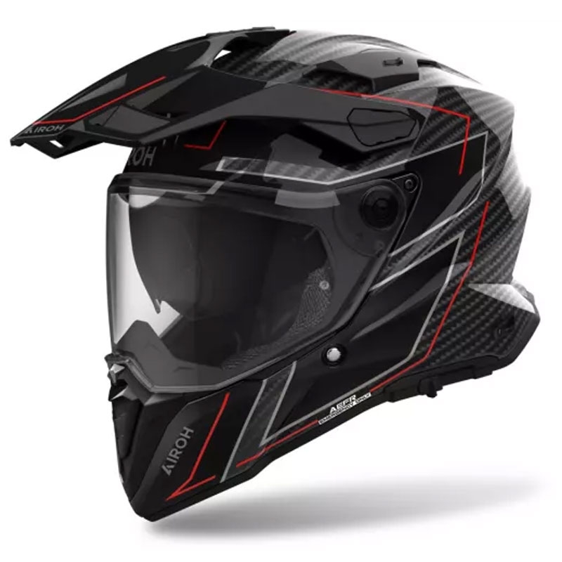 Casque moto enduro Airoh Commander 2 Carbon Stylish noir-rouge