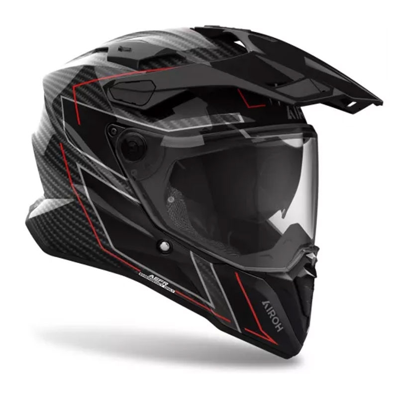 Casque moto enduro Airoh Commander 2 Carbon Stylish noir-rouge