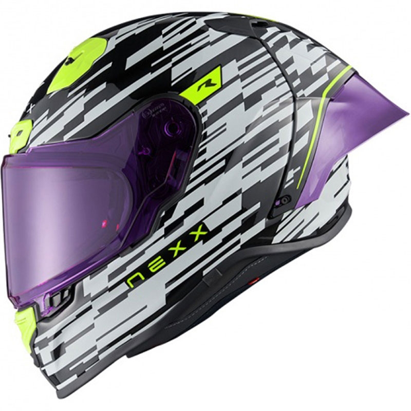 Casque moto intégral Nexx X.R3R Glitch Racer blanc-jaune fluo soldes