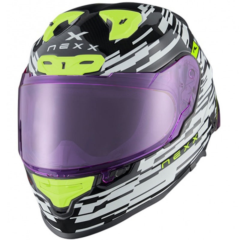 Casque moto intégral Nexx X.R3R Glitch Racer blanc-jaune fluo soldes