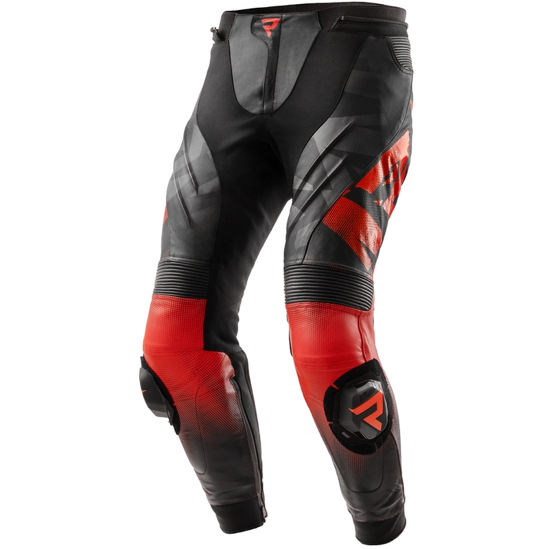 Pantalon de moto en cuir noir et rouge fluo Rebelhorn Inferno