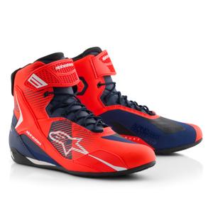 Bottes moto Alpinestars Faster-4 collection MM93 rouge-bleu-blanc fluo