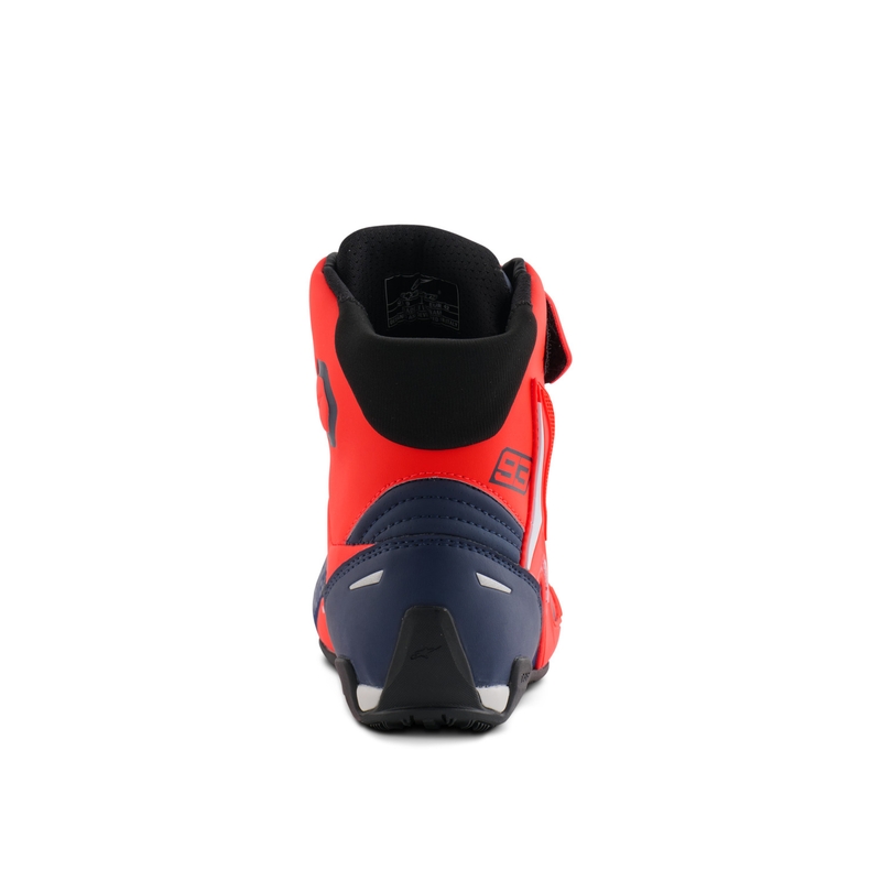 Bottes moto Alpinestars Faster-4 collection MM93 rouge-bleu-blanc fluo