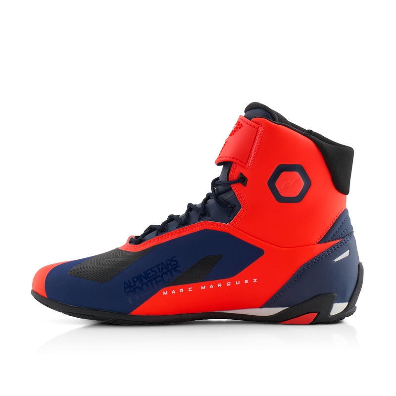 Bottes moto Alpinestars Faster-4 collection MM93 rouge-bleu-blanc fluo