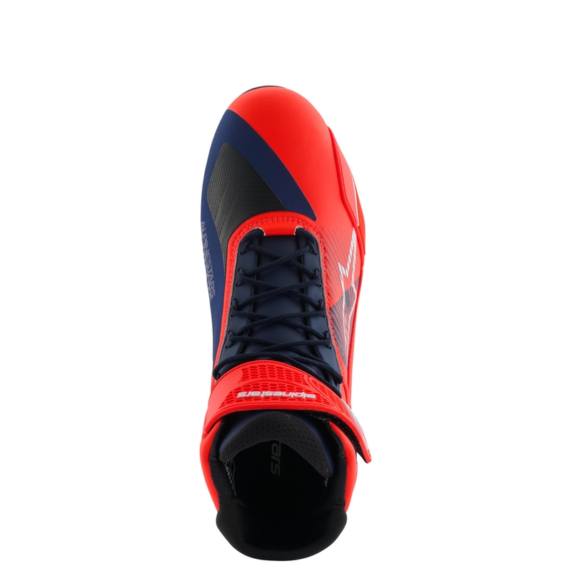 Bottes moto Alpinestars Faster-4 collection MM93 rouge-bleu-blanc fluo
