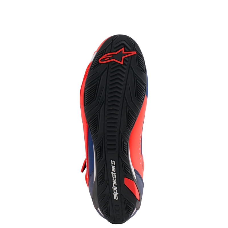 Bottes moto Alpinestars Faster-4 collection MM93 rouge-bleu-blanc fluo