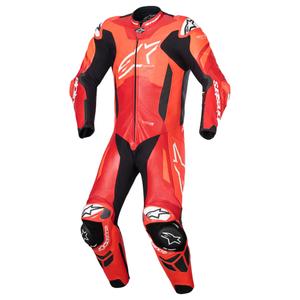 Combinaison moto Alpinestars GP Plus V4 Sprint en cuir, compatible Tech-Air, rouge fluo, blanc et noir