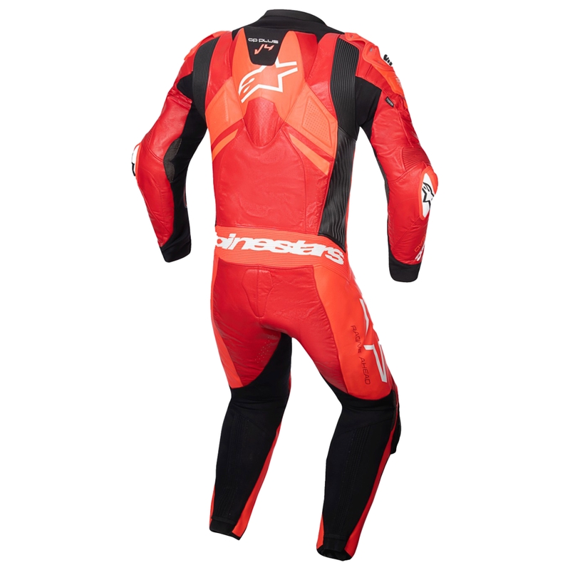 Combinaison moto Alpinestars GP Plus V4 Sprint en cuir, compatible Tech-Air, rouge fluo, blanc et noir