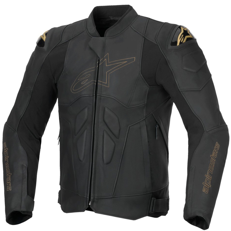 Blouson moto en cuir Alpinestars Dusk noir-or