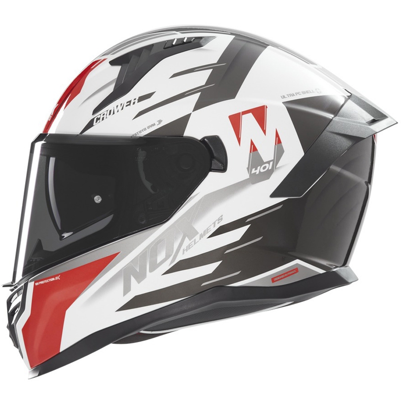 Casque moto intégral NOX N401 Crower blanc-noir-rouge