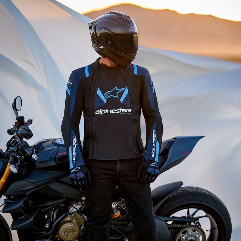 Blouson moto Alpinestars T-Stunt Air noir-bleu-bleu clair