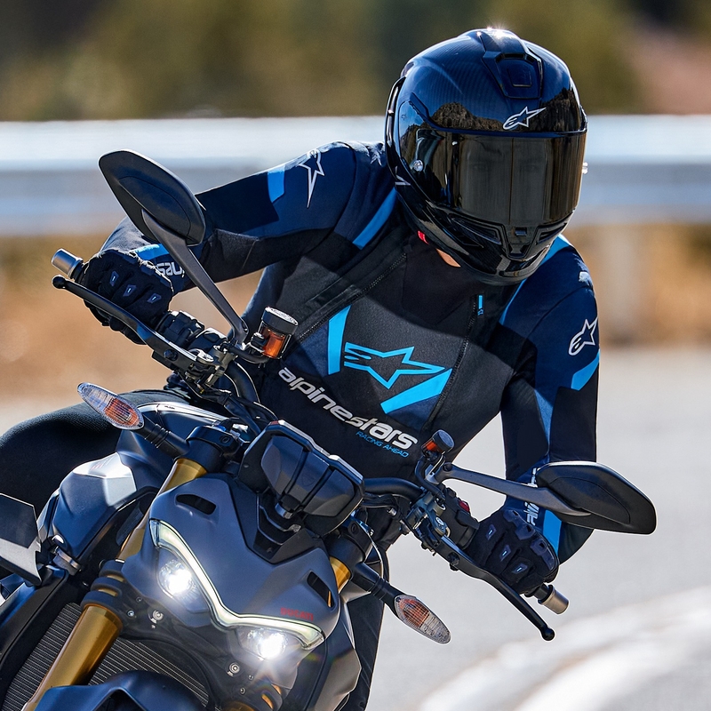 Blouson moto Alpinestars T-Stunt Air noir-bleu-bleu clair