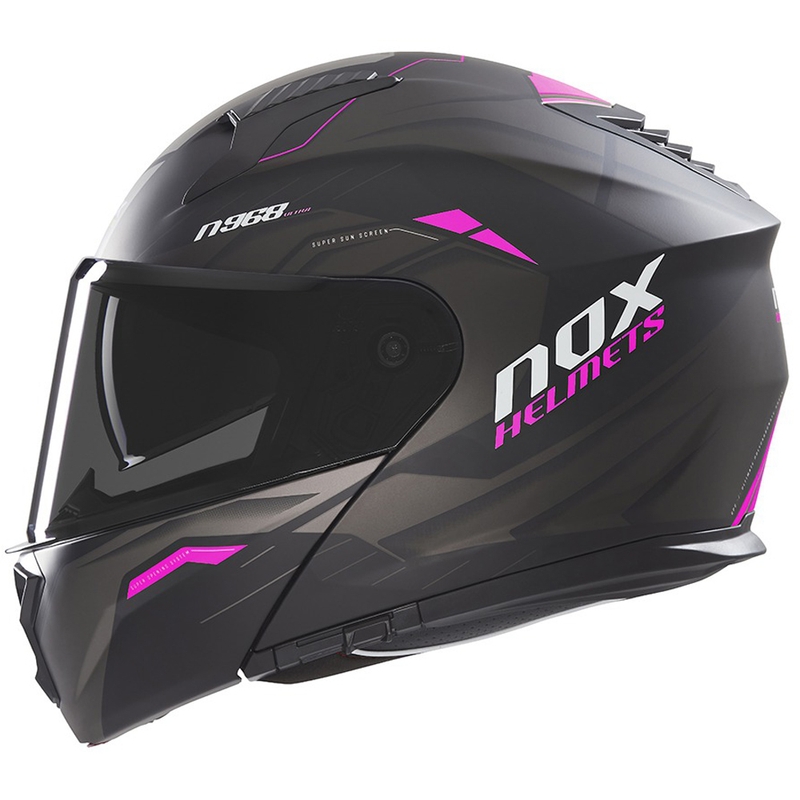 Casque moto modulable NOX N968 Ultra noir-rose mat