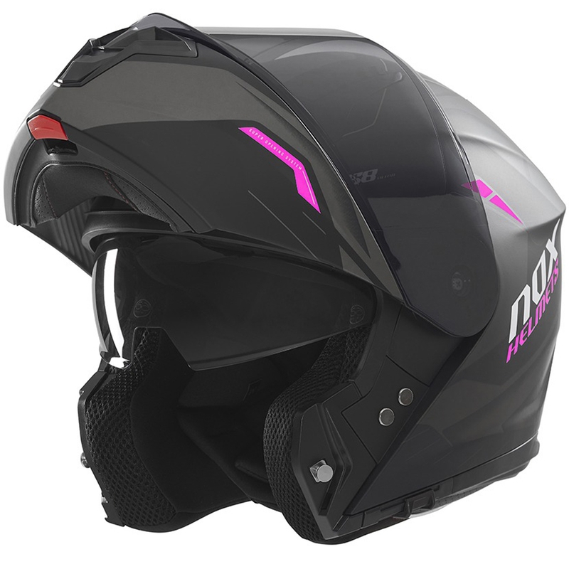Casque moto modulable NOX N968 Ultra noir-rose mat