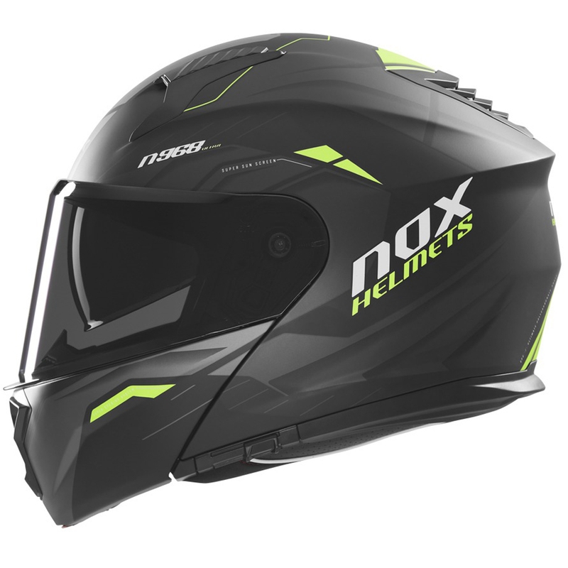 Casque moto modulable NOX N968 Ultra noir mat-jaune fluo