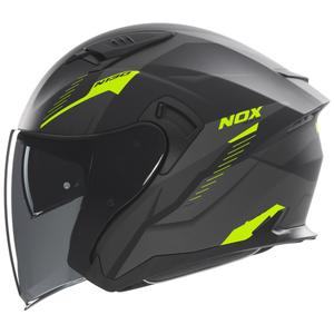 Casque moto jet NOX N130 Myst noir mat-jaune fluo