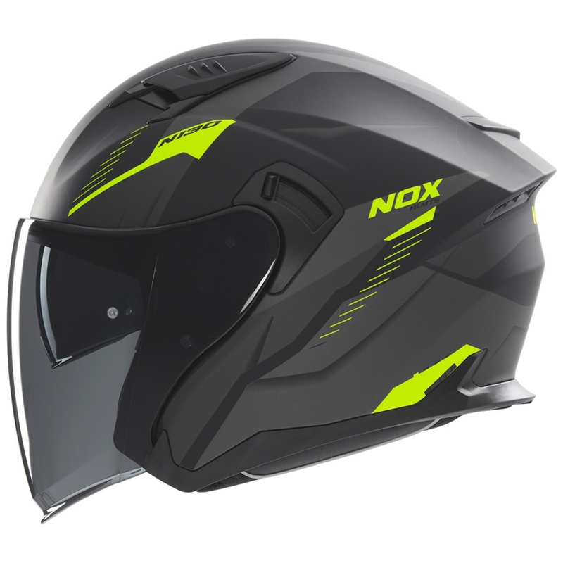 Casque moto jet NOX N130 Myst noir mat-jaune fluo