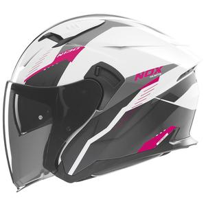 Casque moto jet NOX N130 Myst blanc-noir-rose