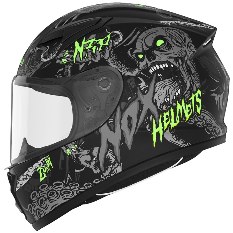Casque moto intégral enfant NOX N731 ZUMBI noir-vert mat