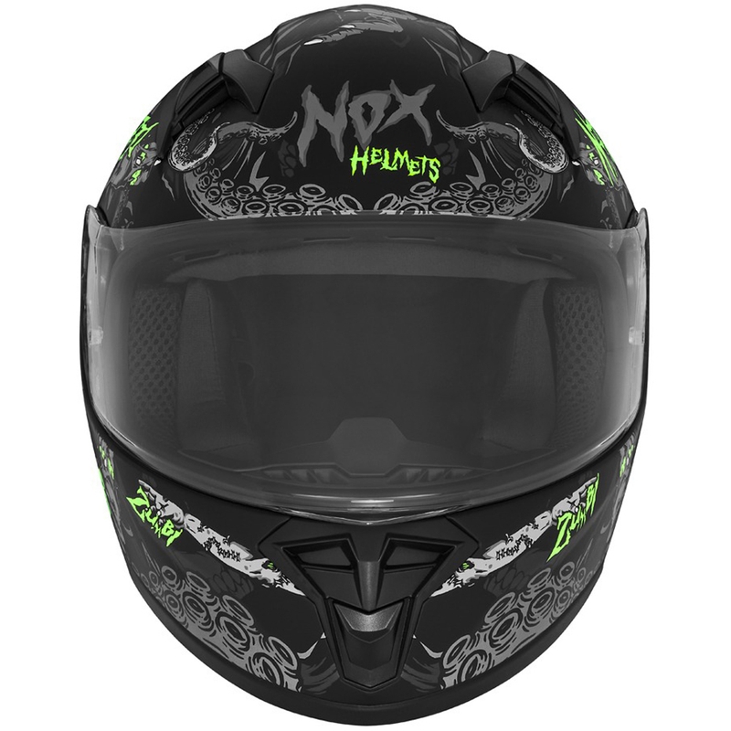 Casque moto intégral enfant NOX N731 ZUMBI noir-vert mat