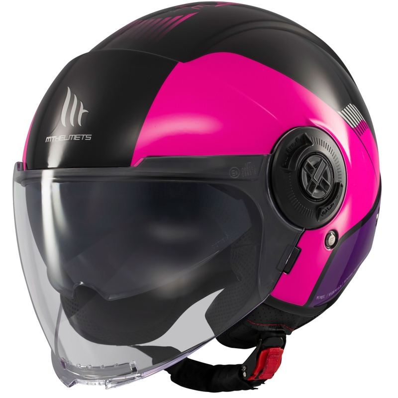 Casque moto jet MT Viale SV S Advance noir-rose