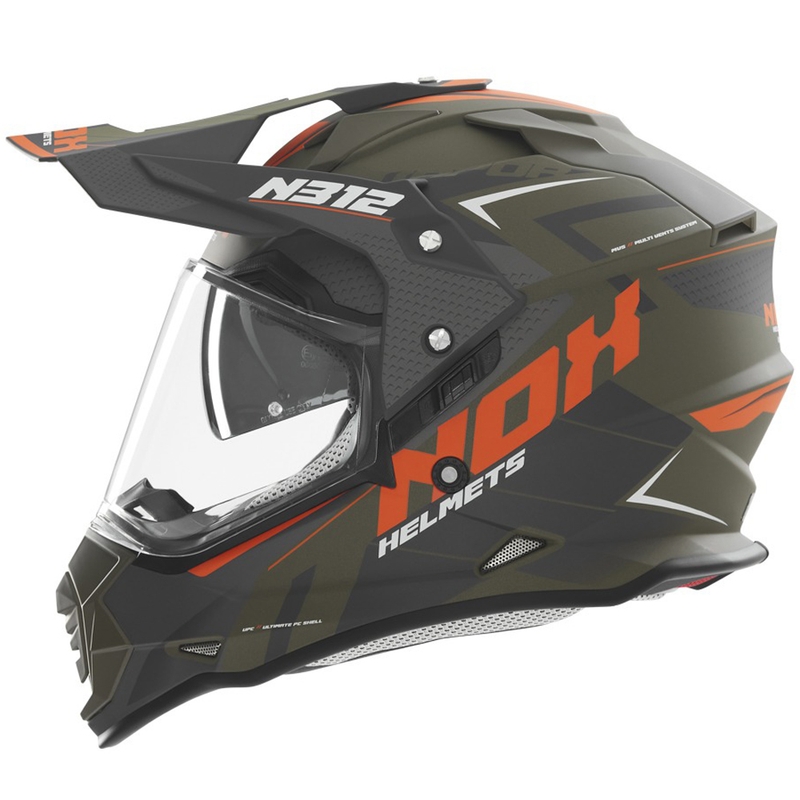 Casque moto Enduro NOX N312 Vapor mat kaki-orange