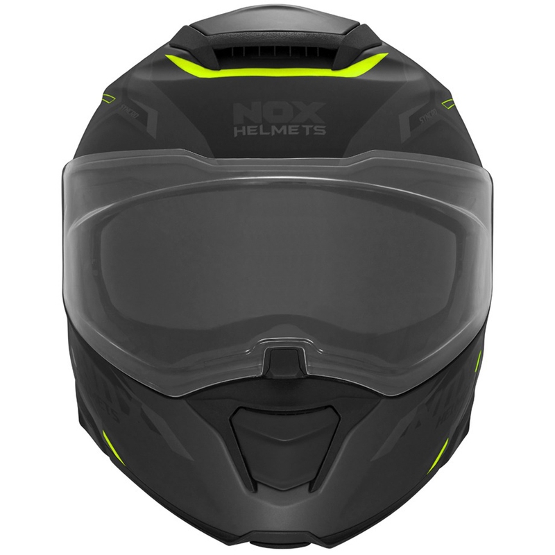 Casque de moto modulable NOX N967 Synchro noir mat-jaune fluo