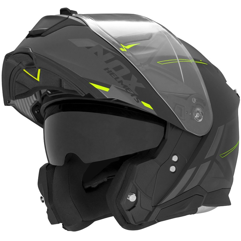 Casque de moto modulable NOX N967 Synchro noir mat-jaune fluo