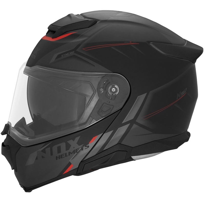 Casque de moto modulable NOX N967 Synchro noir mat-rouge