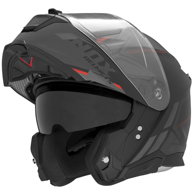 Casque de moto modulable NOX N967 Synchro noir mat-rouge